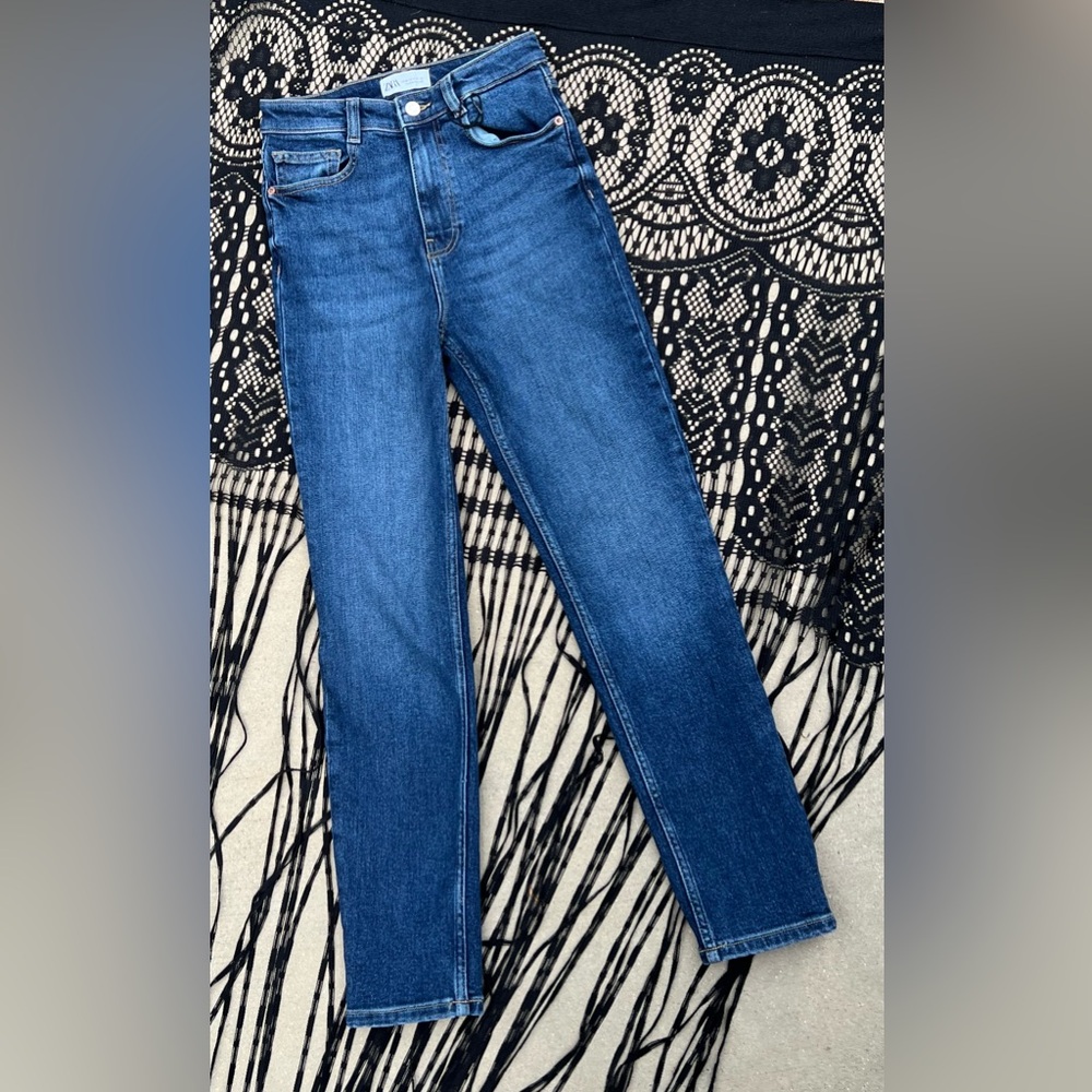 NWOT Zara Dark Blue Wash High Rise Skinny Quality Shaping Stretch Denim 4 Baddie - Picture 12 of 12